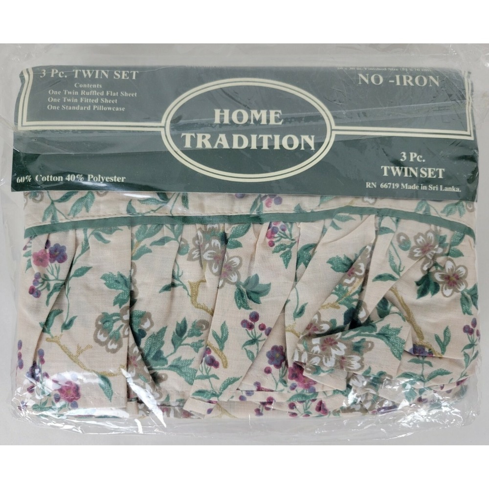 Vintage NIP Home Tradition Twin Sheet Set‎ Vines & Flowers Floral